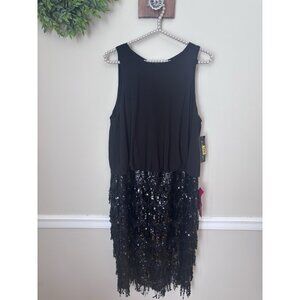 NWT Cachet Womens Size 14 Black Sleeveless Dress Sequins Flapper